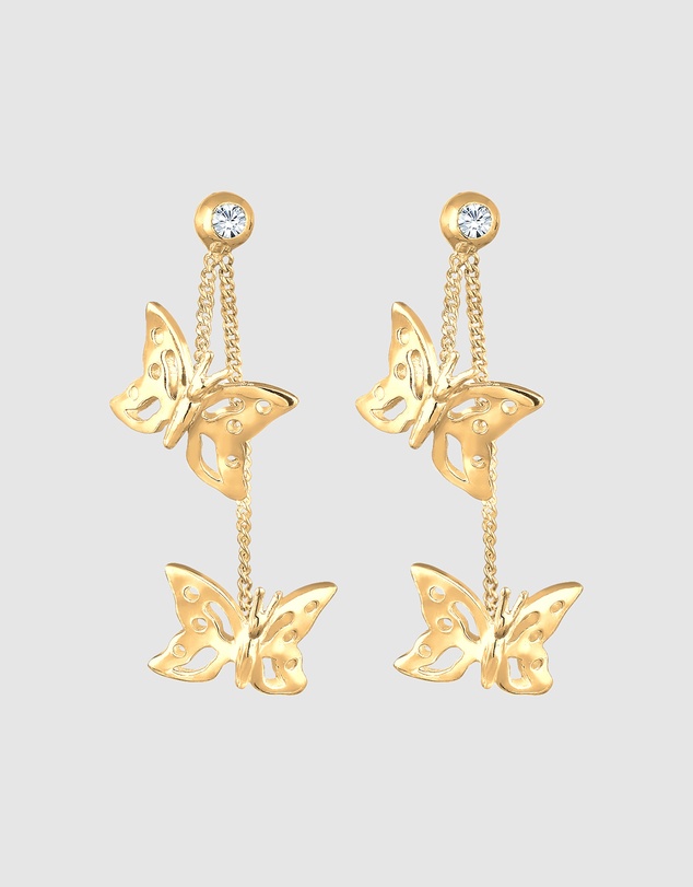 Elli Jewelry - Butterfly Crystal Drop Earrings in Gold-Plated 925 Silver