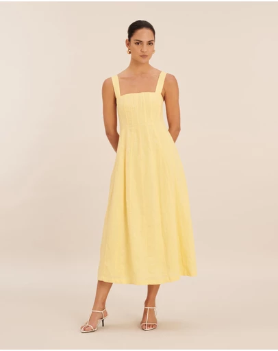 AERE - Pasey Linen Seamed Detail Midi Dress
