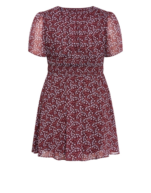 City Chic - Plus size Cara Ditsy Print Mini Dress - berry