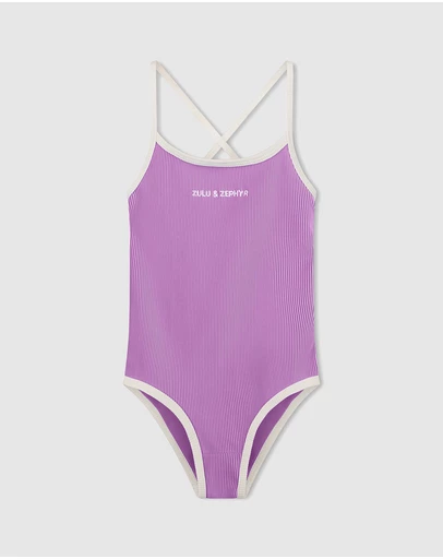 Zulu & Zephyr Mini - Mini Stripe Rib Logo One Piece - Babies-Teens