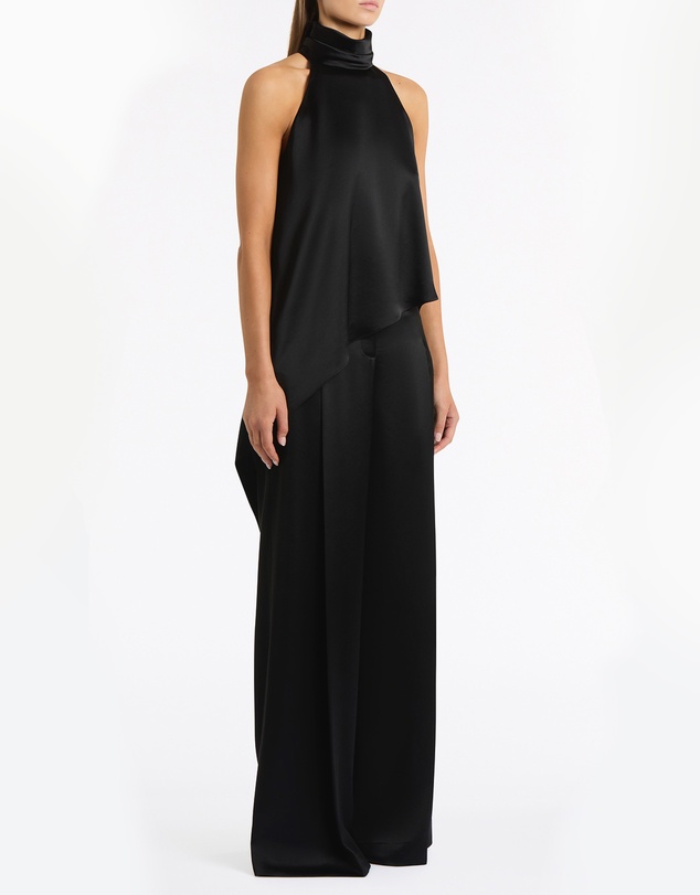 Carla Zampatti - Black Satin Acetate Draped Asymmetric Top