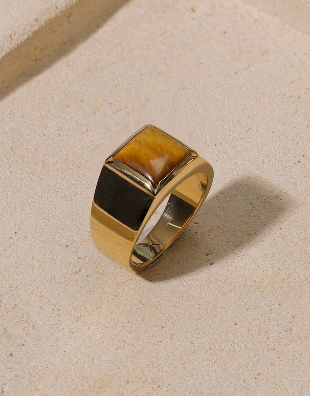 Kuzzoi - ICONIC EXCLUSIVE - Tiger's Eye Signet Ring with in Gold-Plated 925 Sterling Silver