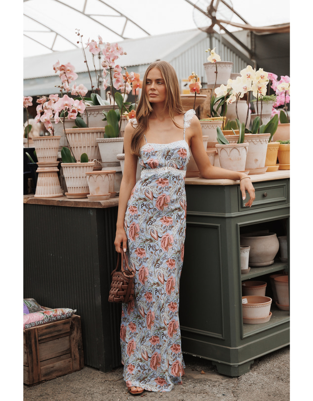 Petal & Pup - Akira Lace Trim Midi Dress - Blue Tapestry Floral