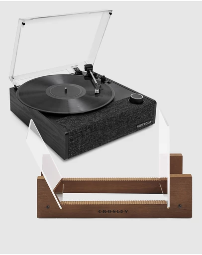 Victrola - Victrola Eastwood II Turntable - Black + Bundled Crosley Record Storage Display Stand