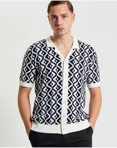 Ben Sherman - Tile Jacquard Resort Knitted Shirt