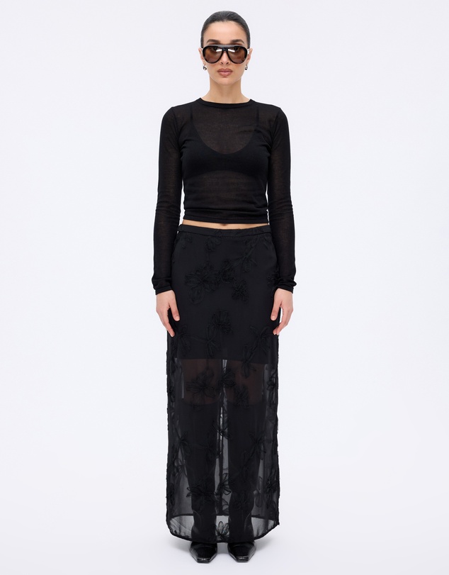 Minima Esenciales - Maelle Floral Applique Midi Skirt