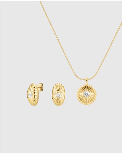 Rosefield - Bold Solitary Gold Texture Studs and Necklace Set