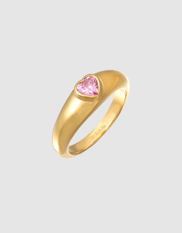 Elli Jewelry - Ring Pinky Crystal Heart Valentine 925 Sterling Silver Gold-Plated