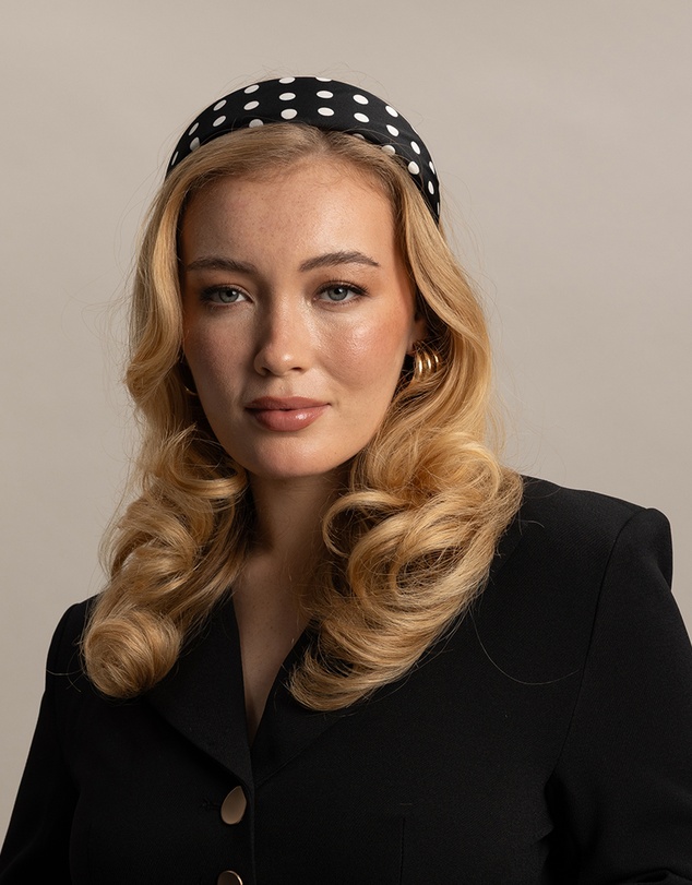 Morgan & Taylor - Sloane Headband in Black with White Polka Dots
