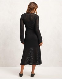 AERE - Open Knit Lined Flared Sleeve Panelled Skirt Midi Dress