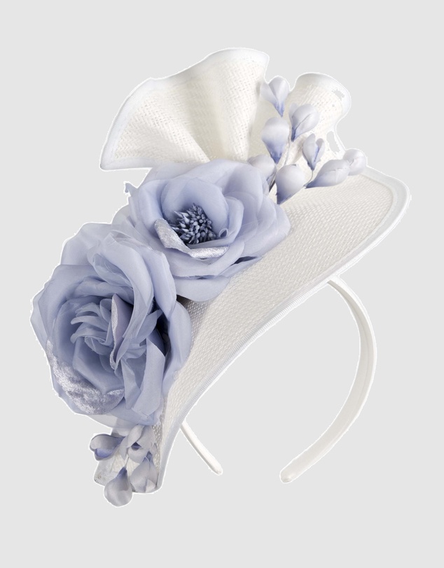 Fillies Collection - Bespoke Sculpted White Blue Racing Fascinator