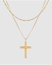 Kuzzoi - ICONIC EXCLUSIVE - Necklace Men Cross Pendant Layer Religion in 925 Sterling Silver Gold Plated