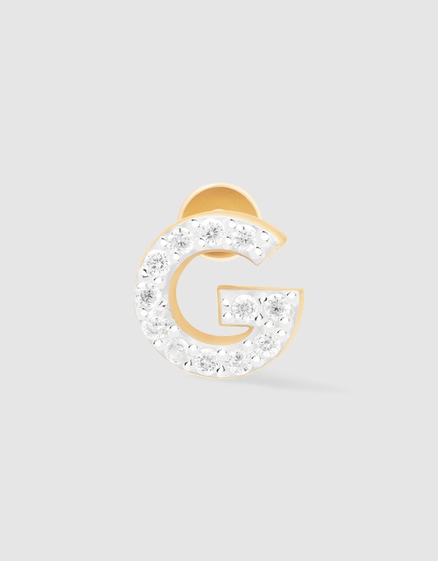 Wanderlust + Co - Alphabet Pave Gold Flat Back Earring - Letter G