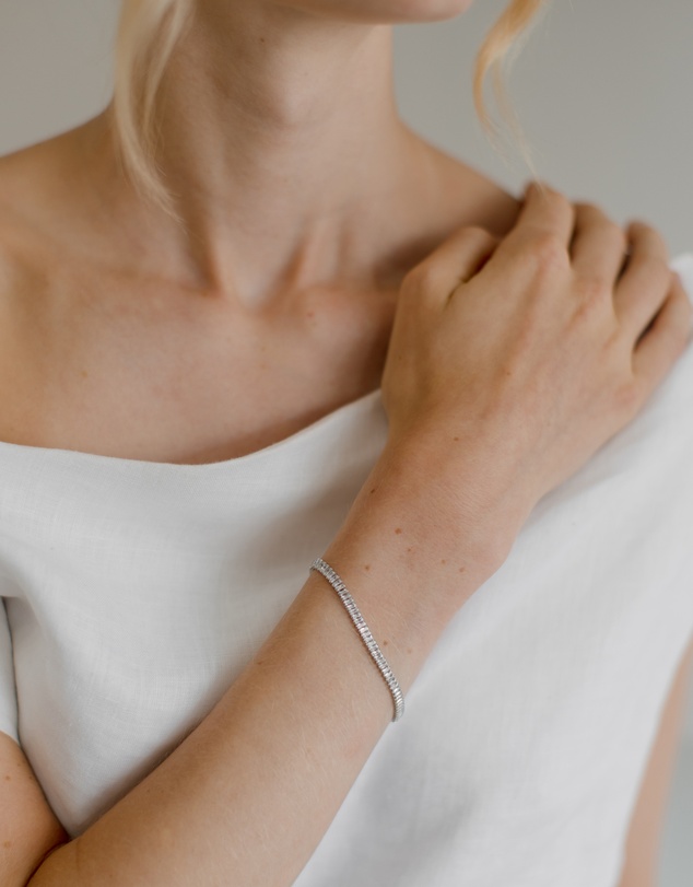 The White Collection - Sidney Bracelet - Baguette Silver Tennis Bracelet