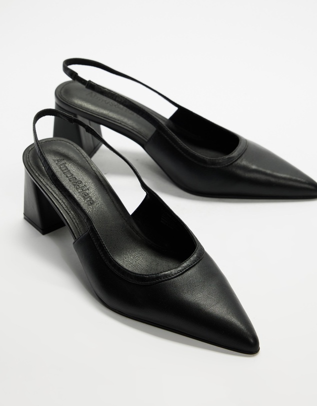 Atmos&Here - Raven Leather Slingback Heels