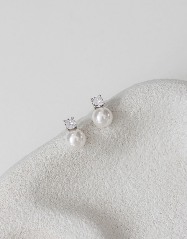 The White Collection - Anne - Classic Silver Pearl Bridal Earrings