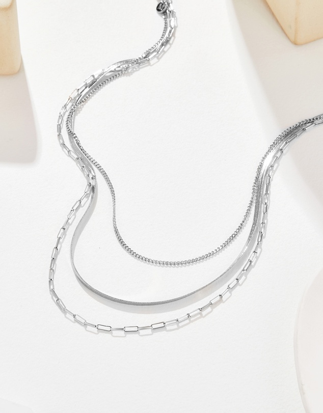 Mestige - Moonlit Three Strand Chain Necklace - Silver Plated