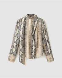 M.N.G - Animal-Print Blouse With Scarf