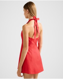 Forever New - Ina Button Front Halter Neck Linen Mini Dress
