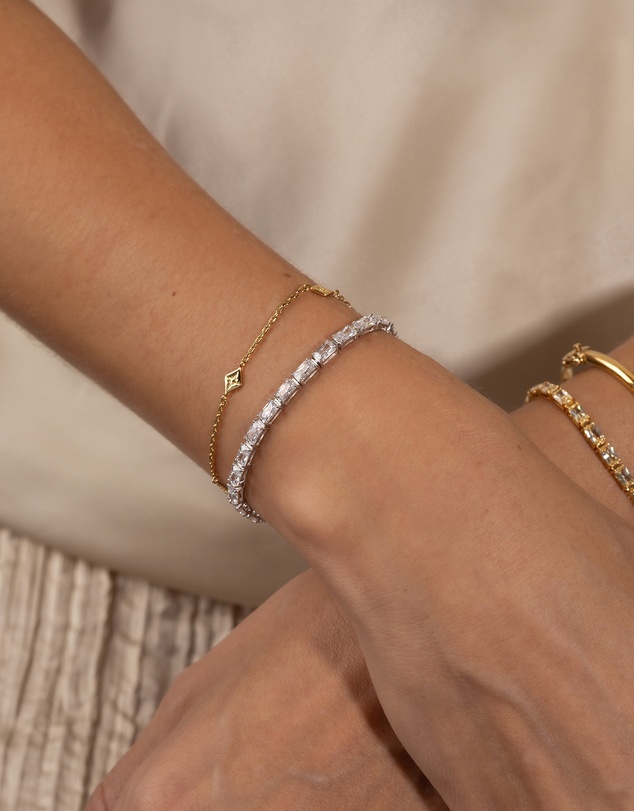 Wanderlust + Co - Pave 925 Sterling Silver Baguette Tennis Bracelet