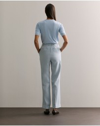 Trenery - Linen Cotton Yarn Dyed Herringbone Pant in Pale Blue