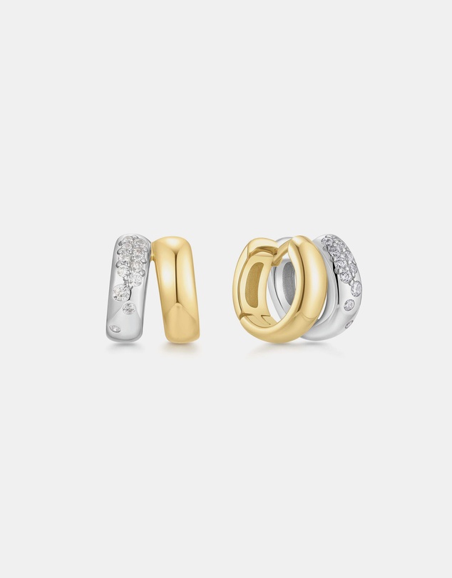 Ania Haie - Two-Tone Sparkling Duet Mixed Huggie Earrings