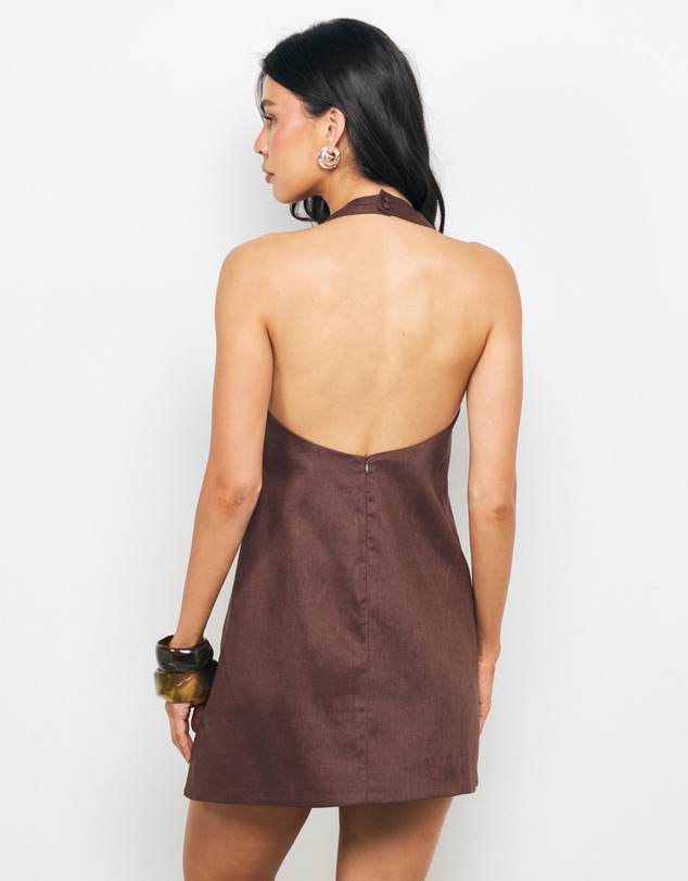AERE - Kya Halter Neck Scoop Back Mini Dress