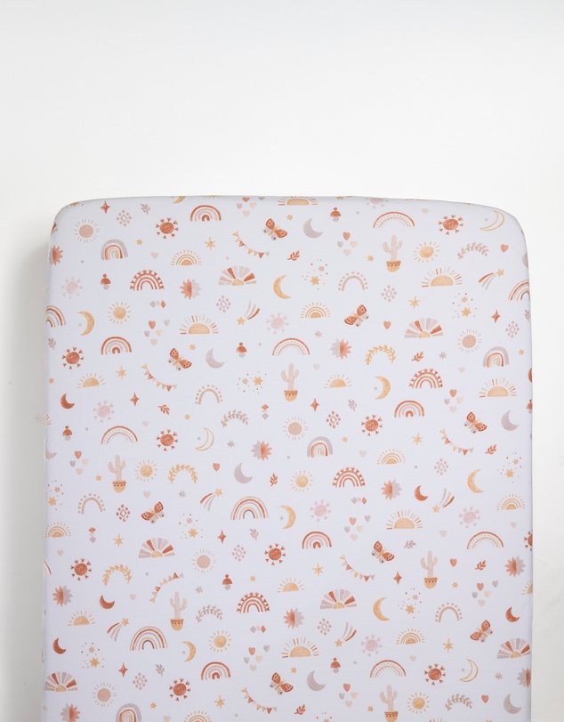 Living Textiles - Organic Port-a-Cot Fitted Sheet & Pillowcase - Bohemian Bliss