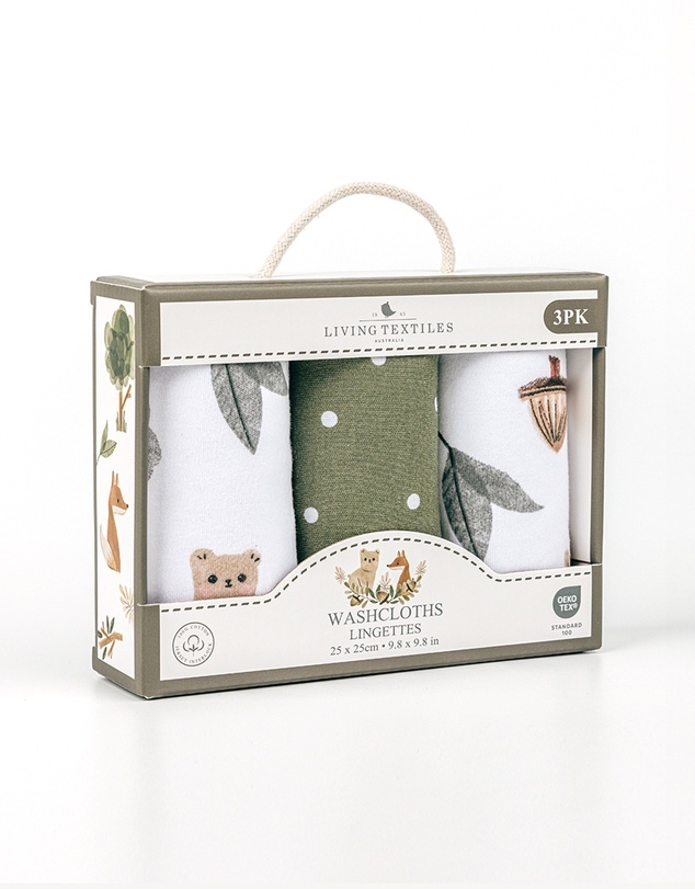 Living Textiles - 3 Pack Jersey Wash Cloths - Forest Retreat