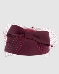Max Alexander - Felt Burgundy Pillbox Hat With Veil