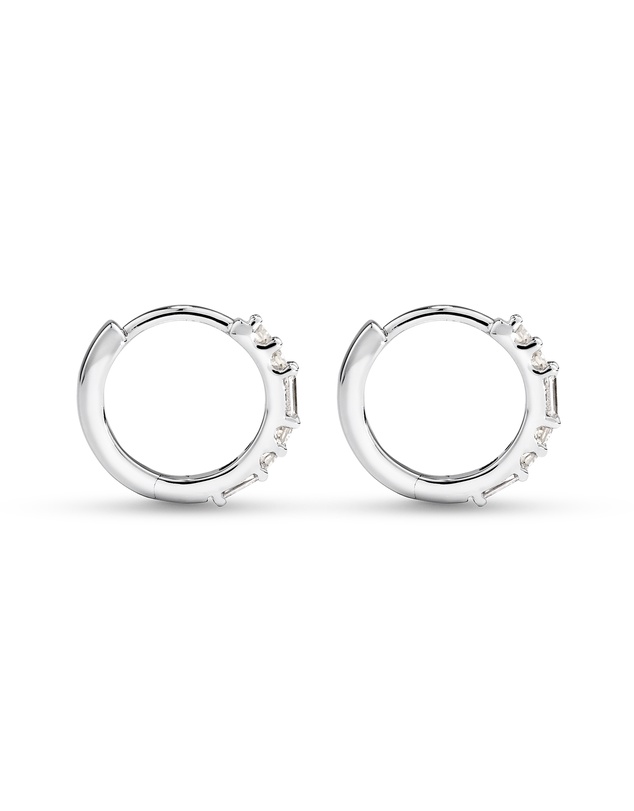 Michael Hill - 0.13 Carat TW Diamond Dot Dash Mini Hoop Earrings in 10kt White Gold