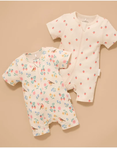 Purebaby - 2 Pack S/Slv Digital Growsuit- Kids-Babies