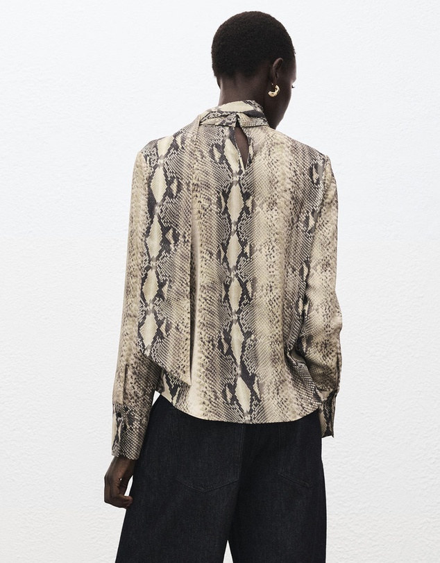 M.N.G - Animal-Print Blouse With Scarf