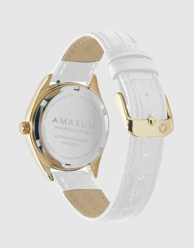 Maxum - Sydney - White Dial, Gold Tone Case & White Leather Band