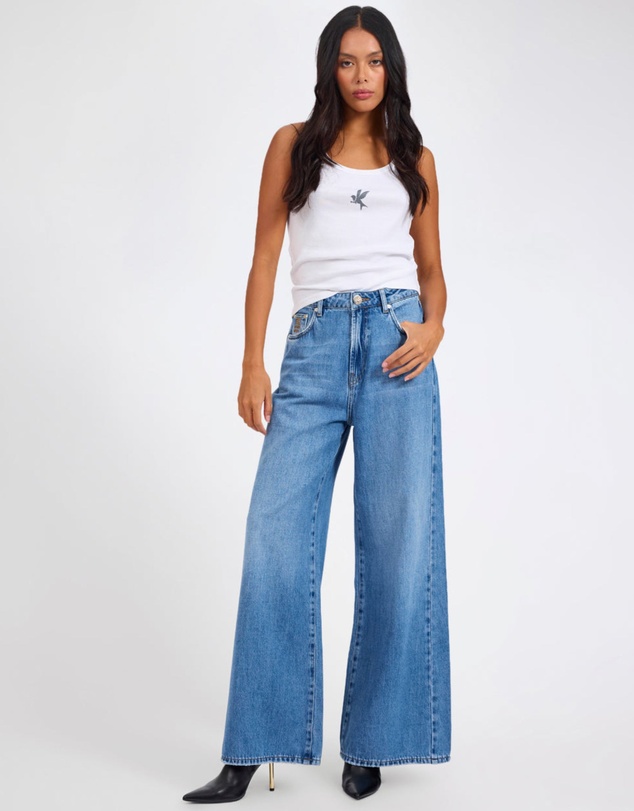 ONE TEASPOON - Love Machines Mid Waist Super Wide Leg Denim Jeans - Bright Blue