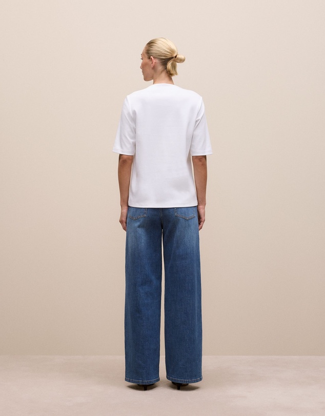 Trenery - Modal Cotton High Neck T-shirt in White