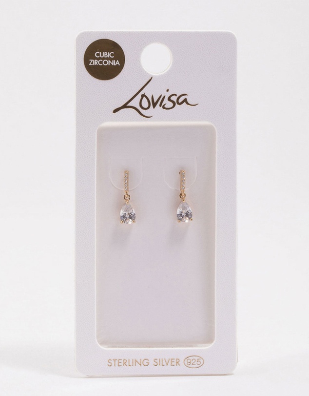 Lovisa - Gold Plated Sterling Silver Teardrop Cubic Zirconia Drop Earrings