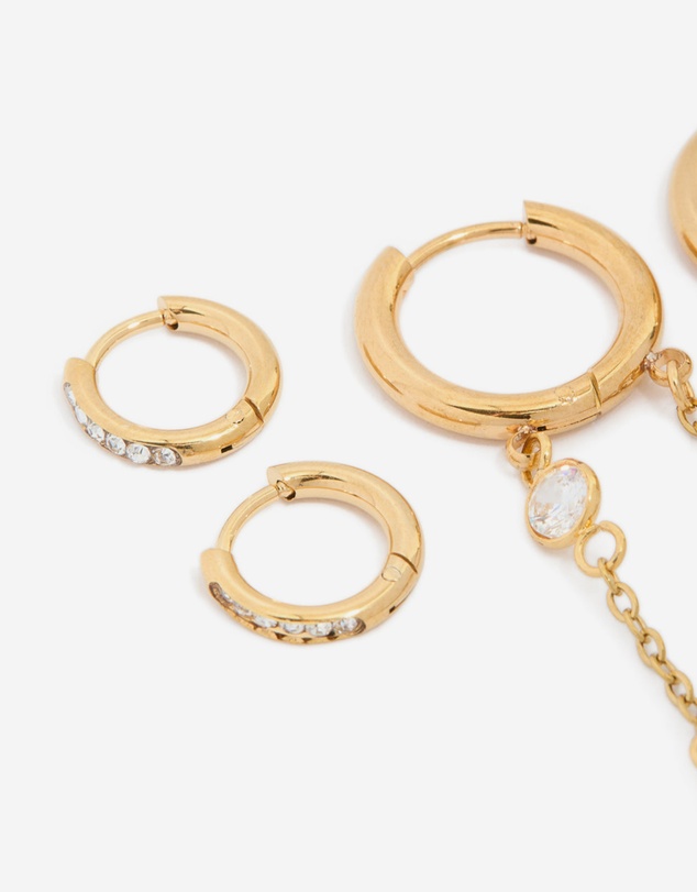 Lovisa - Waterproof Gold Plated Stainless Steel Bezel Clicker & Chain Earrings Stacking Pack