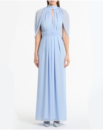 Carla Zampatti - Powder Blue Georgette Halter Cape Gown