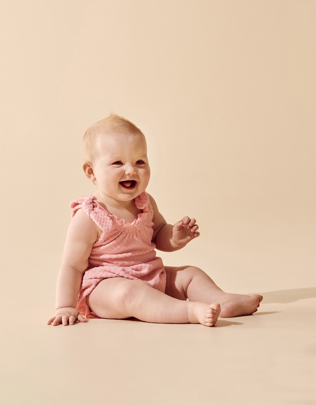 Wilson & Frenchy - Petal Pink Check Organic Terry Tie Playsuit - Babies