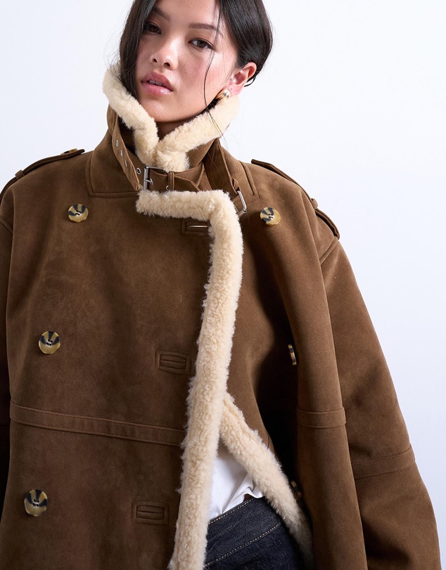 TOPSHOP - Longline Funnel Aviator Shearling