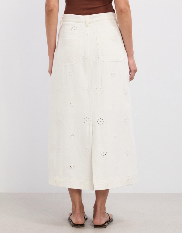 The Fated - Stephanie Broderie Twill Midi Skirt