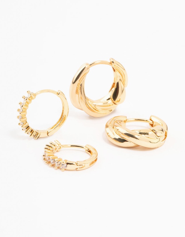 Lovisa - Gold Plated Cubic Zirconia Twist Huggie Earrings 2-Pack