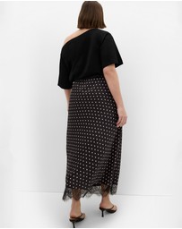 City Chic - Plus size Solene Spot Lace Hem Skirt - dark chocolate