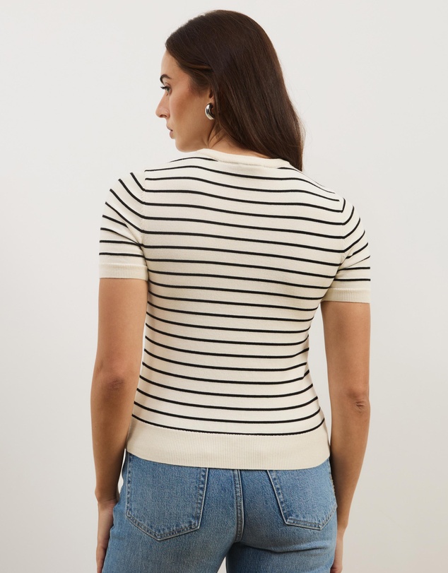 Atmos&Here - Short Sleeve Fine Knit Stripe Top