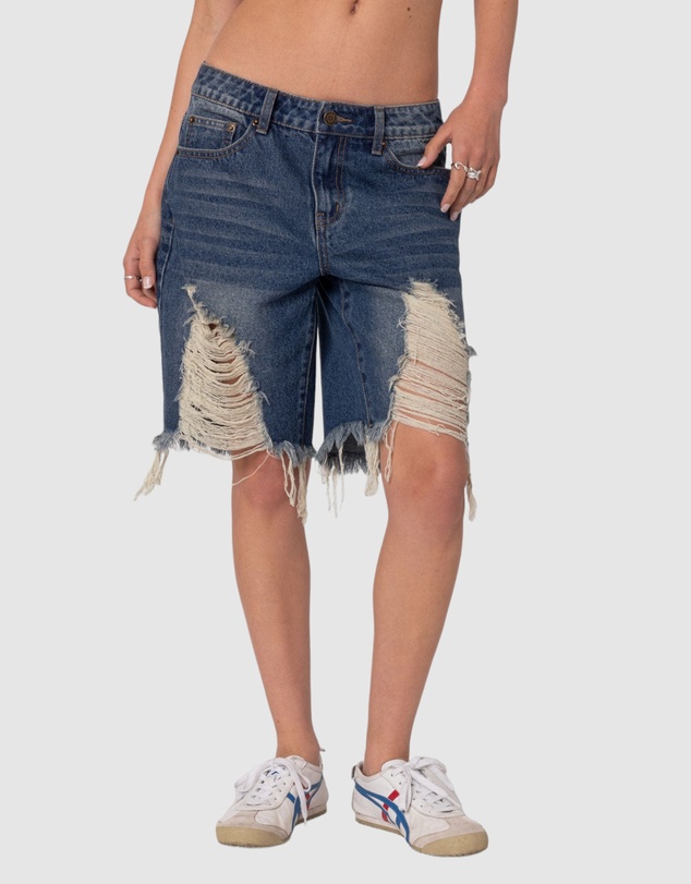 EDIKTED - Distressed Denim Bermuda Shorts