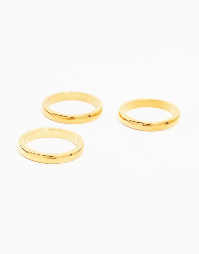 Lovisa - Waterproof Gold Plated Stainless Steel Band Rings 3-Pack