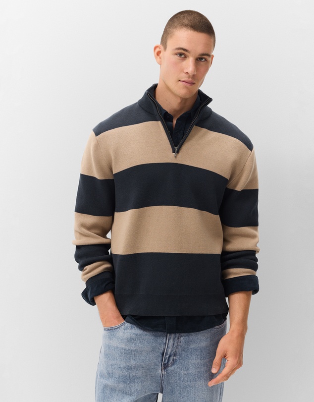 UNISON - Block Stripe Half Zip Knit