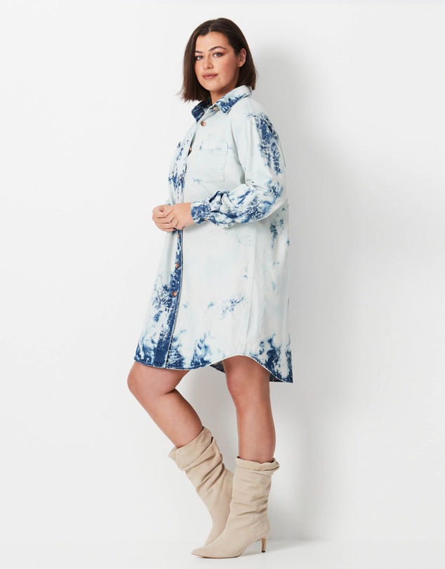 17 Sundays - Shibori Denim Shirt Dress - White