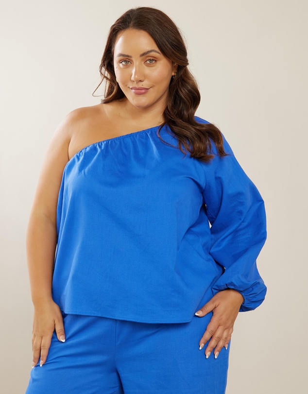 Atmos&Here Curvy - Belmont Linen Blend Shoulder Top